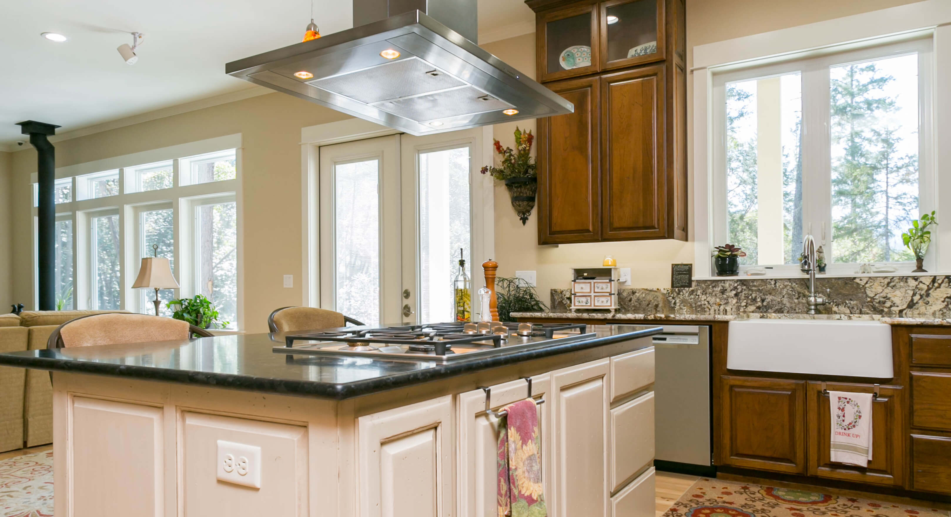 custom kitchen with a large central island designed in a traditional style for a custom home inOregon