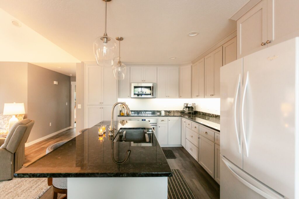 Custom kitchen in a custom traditional farmhouse style home in Oregon