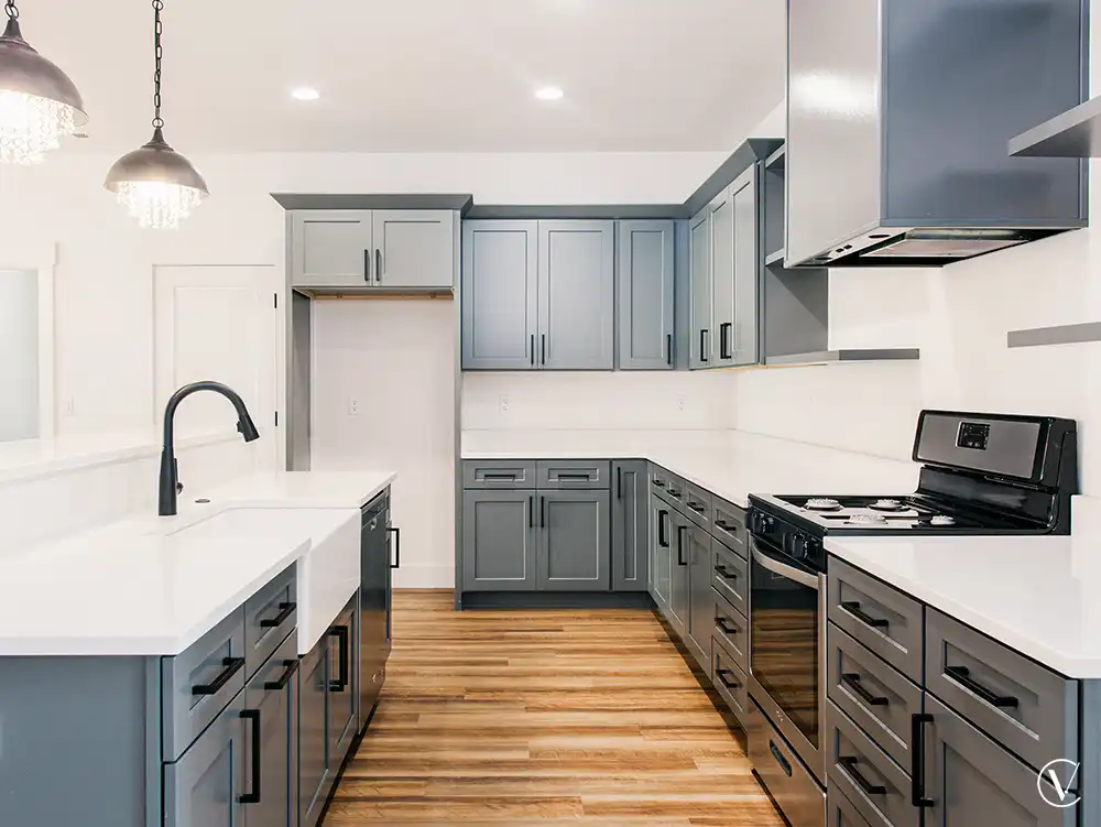 Gray cabinets in the kitchen